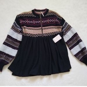 New🎀Free People Fair isle nordic black metallic knit balloon sleeve